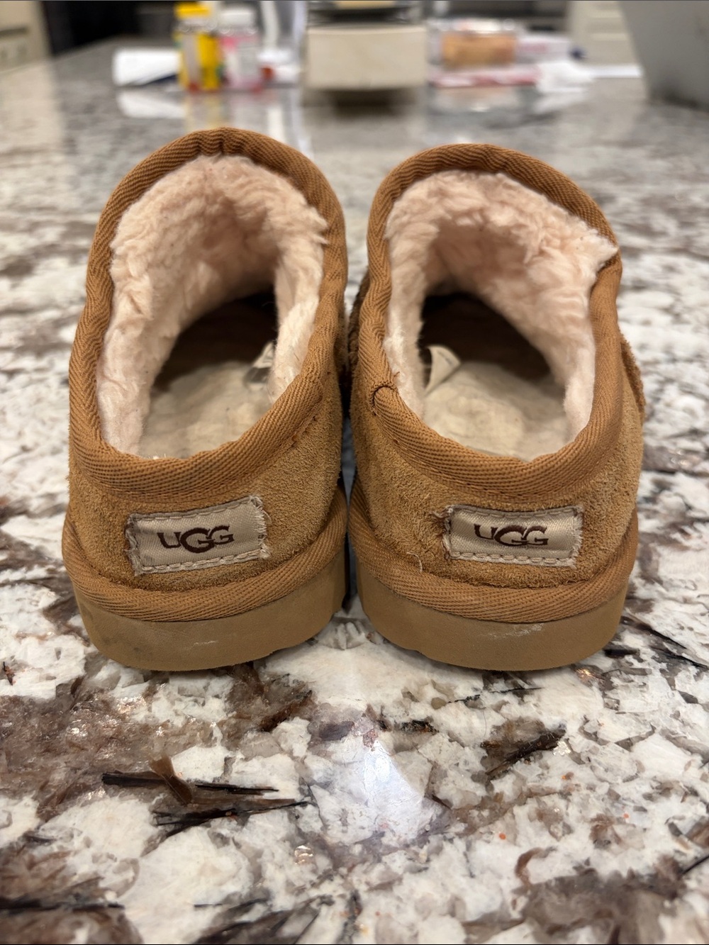 UGG Chestnut Suede Shearling Slip-Ons